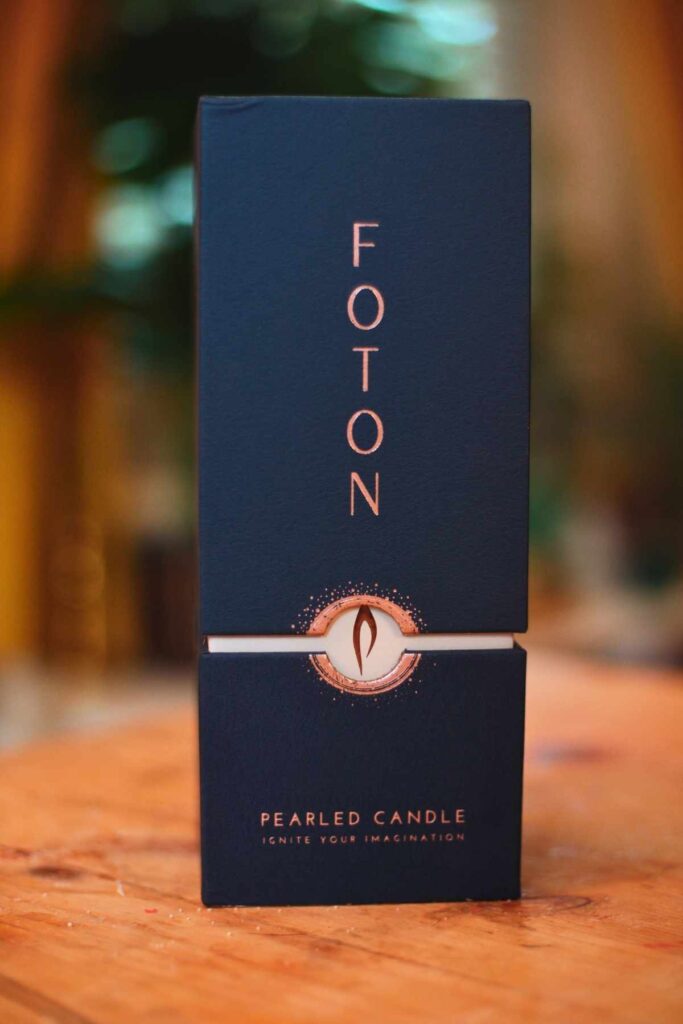 box labeled FOTON pearled candle